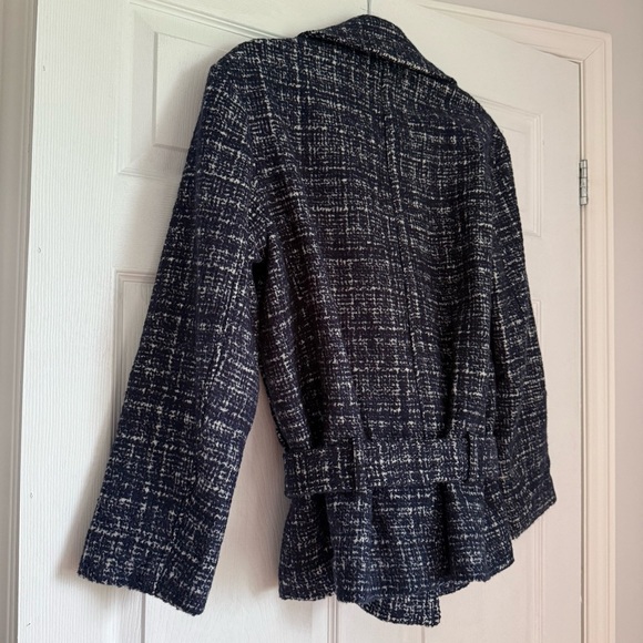 Club Monaco blue wool textured tweed belted shawl coat - size Small (S) NWT - Picture 8 of 10